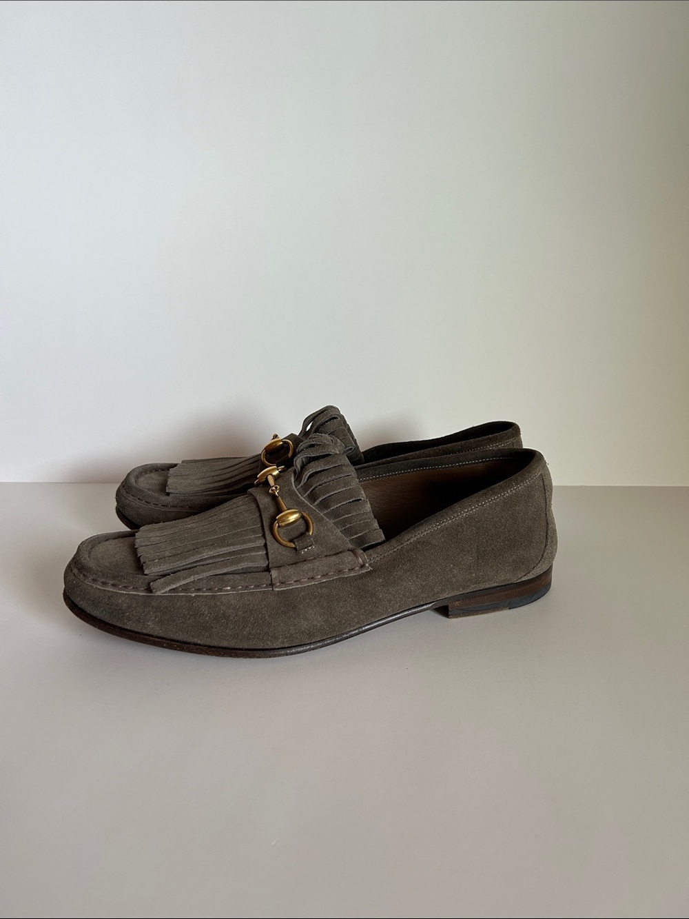 Gucci Brown Suede Fringe Horsebit Loafers - Picture 2 of 4